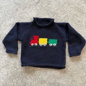 Claver Train Intarsia Knit Sweater Navy Roll Neck Baby 24 Months Classic Prep